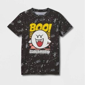 Nintendo Super Mario Boy's Spooky BOO Short Sleeve Graphic T-Shirt Black XS
